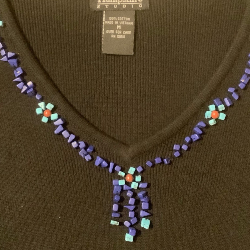 Hampshire Studios beaded around front neckline sweater.